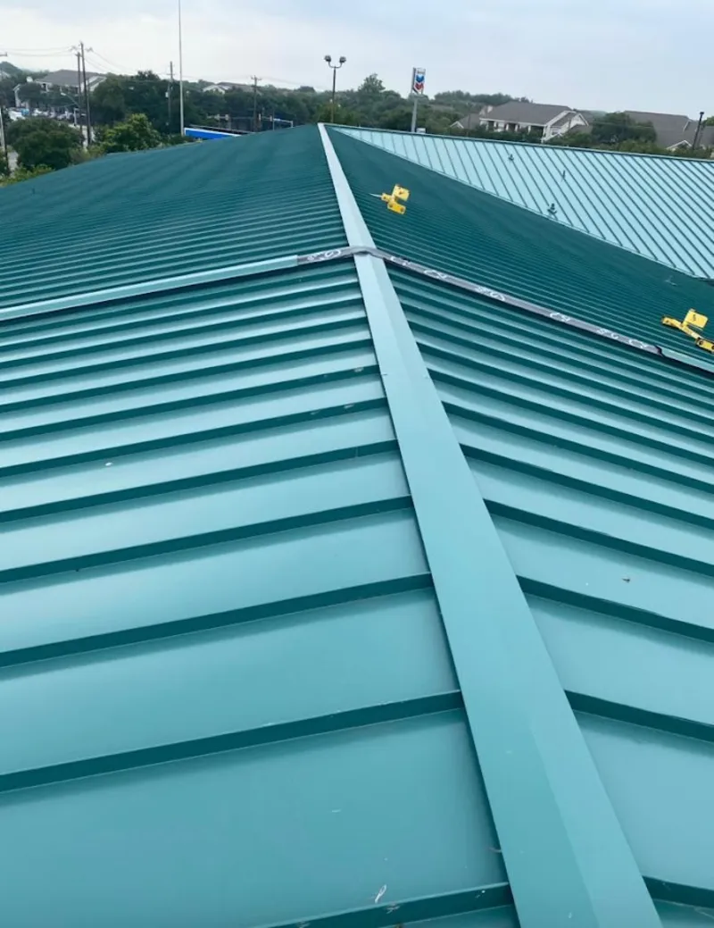 Green commercial metal roof ridge and valley for Metal Roof Repair in Layhill